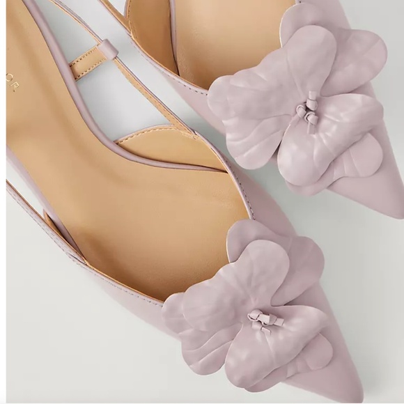 Ann Taylor Purple Lilac Bud 3D Flower Nip Toe Leather Slingback Flats 11 NEW - Picture 1 of 10